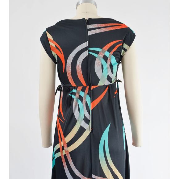 Vintage Black Maxi Dress with Red and Blue Accents - Picture 7 of 9